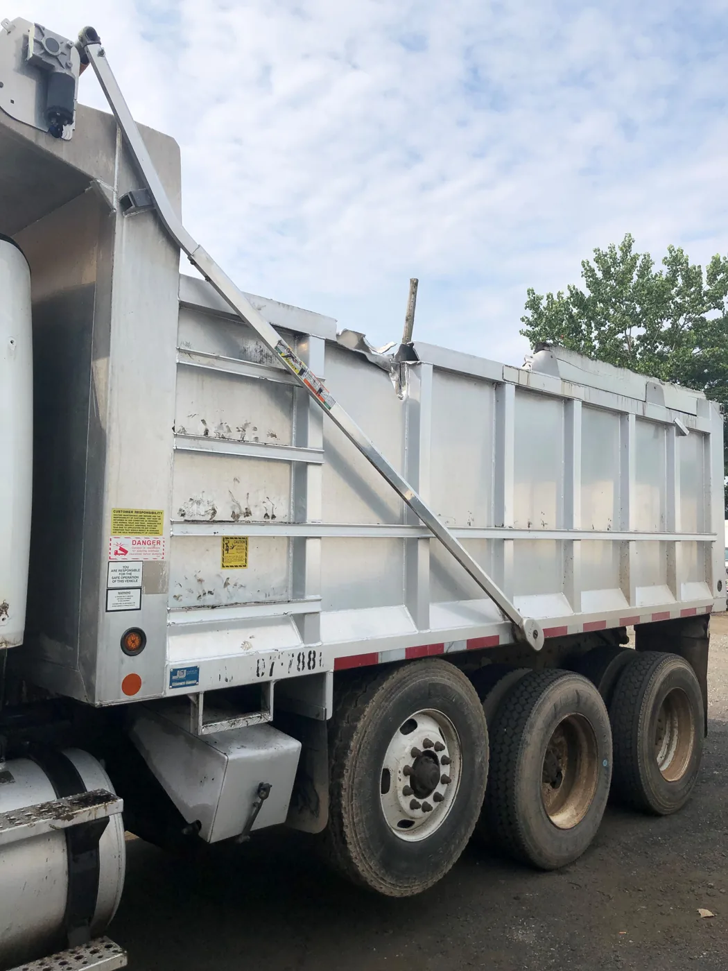 Dump truck outside the workshop