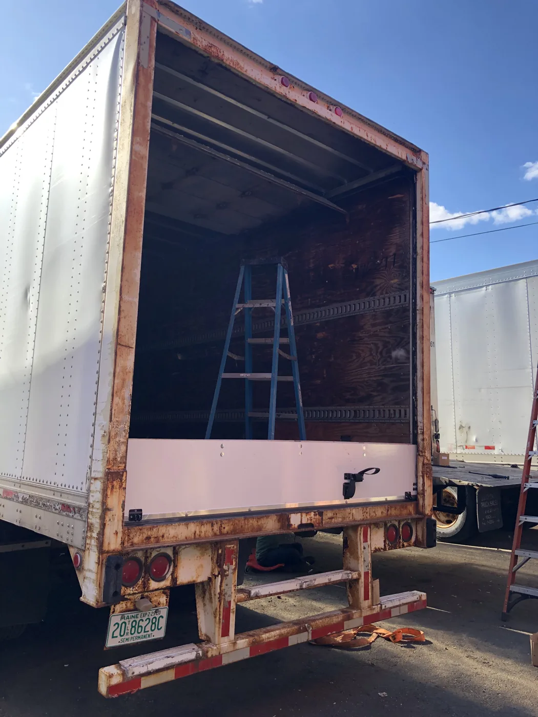 Open trailer body at the workshop